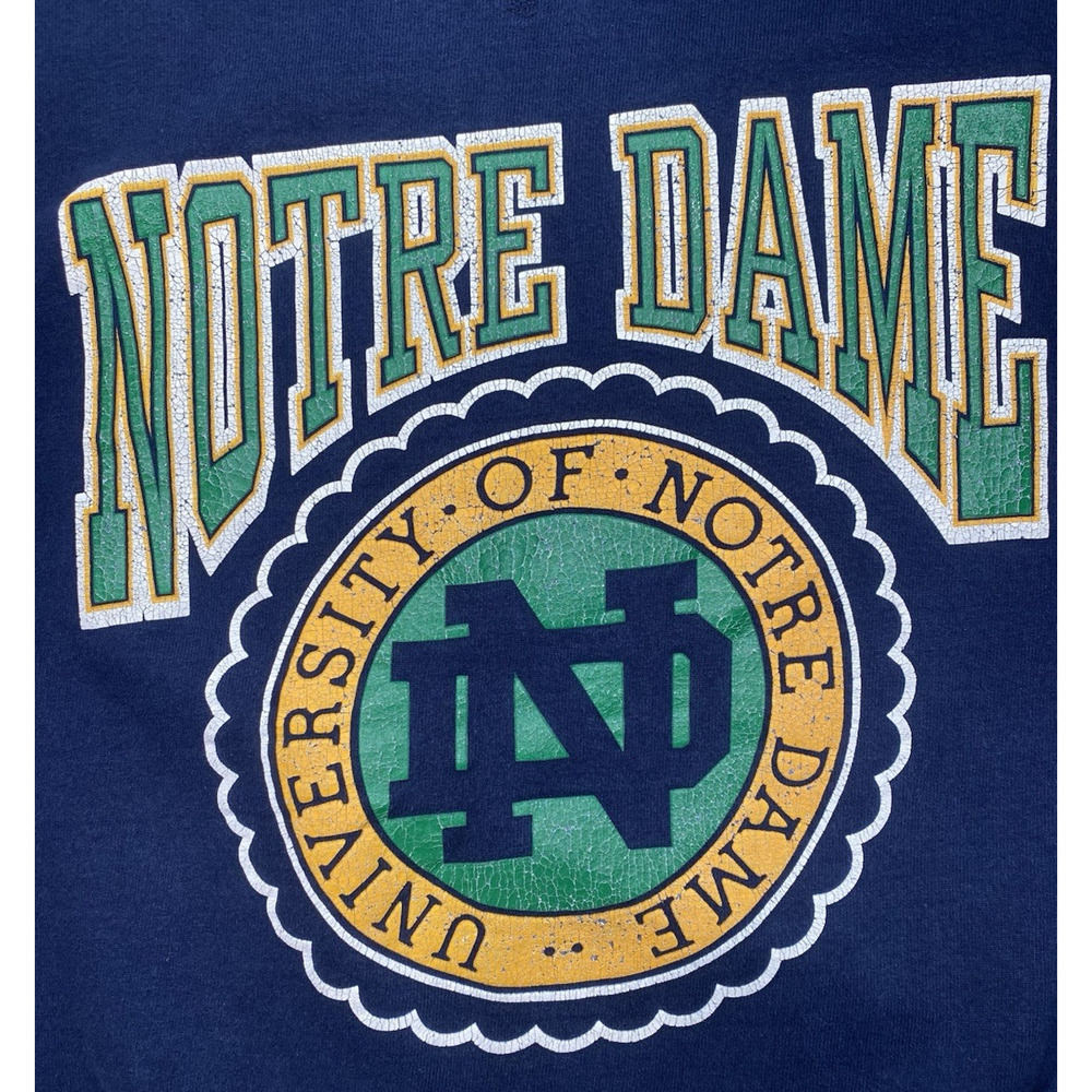 VINTAGE Notre Dame Champion Crew Neck Mens XL Navy Blue Classic College Popover - Picture 5 of 10